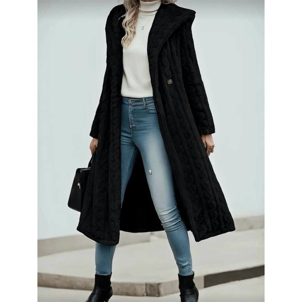 Womens Overcoat Black Size 2XL Long Hooded Quilted - Picture 2 of 4